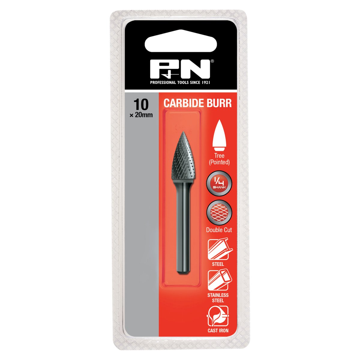 Double Cut Carbide Burrs - Tree Shape Pointed End - 1/4" Shank
